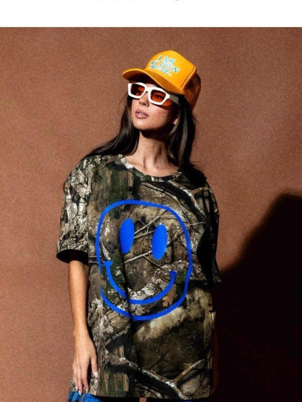 Dressed in LALA Camo Short Sleeve Tee with Blue Smiley